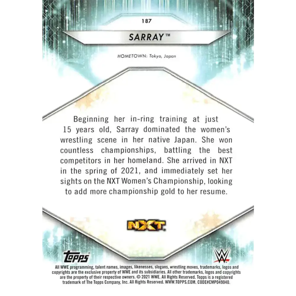 2021 Topps #187 Sarray NM-MT RC Rookie Wrestling Card - Other