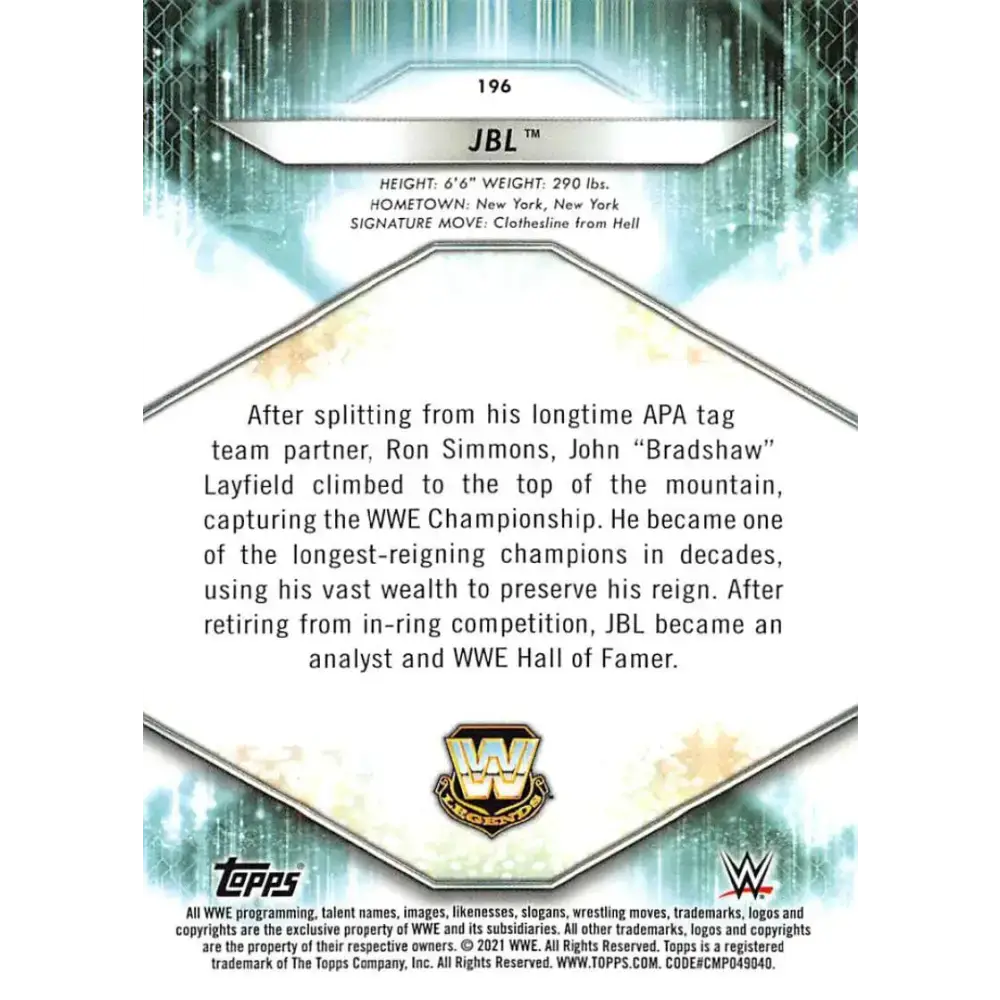 2021 Topps #196 JBL NM-MT Wrestling Card - Other