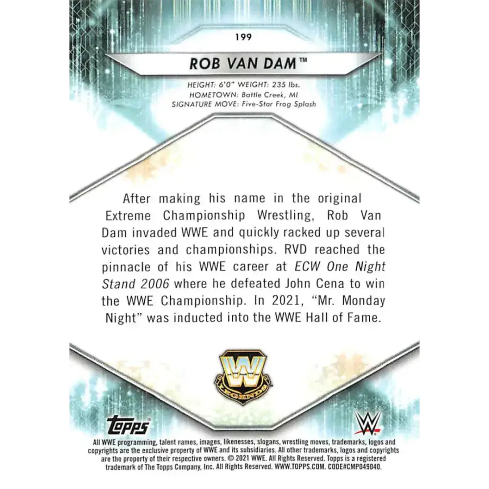 2021 Topps #199 Rob Van Dam NM-MT Wrestling Card - Non-Sports Card Single