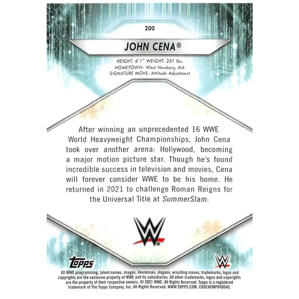 2021 Topps #200 John Cena NM-MT Wrestling Card - Other