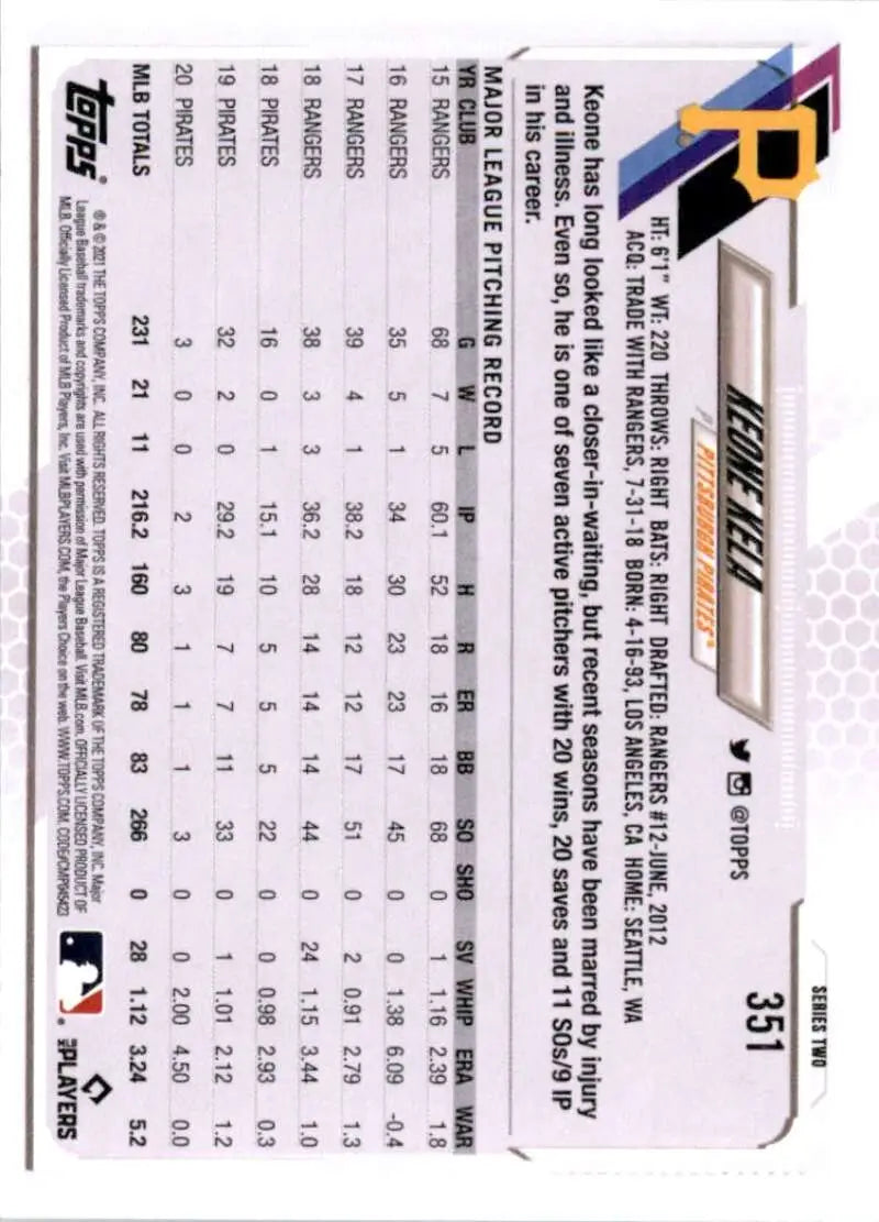 2021 Topps #351 Keone Kela NM-MT Pittsburgh Pirates Baseball Card - Baseball Card Single