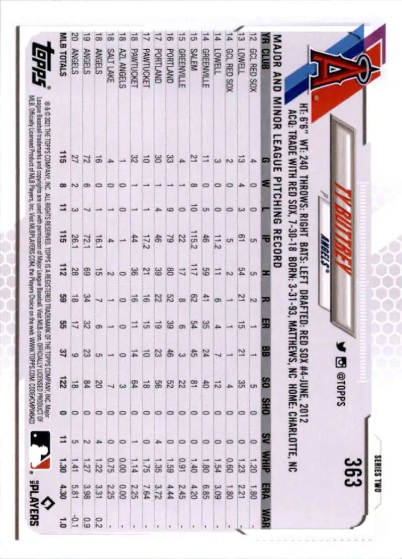 2021 Topps #363 Ty Buttrey NM-MT Los Angeles Angels Baseball Card - Baseball Card Single