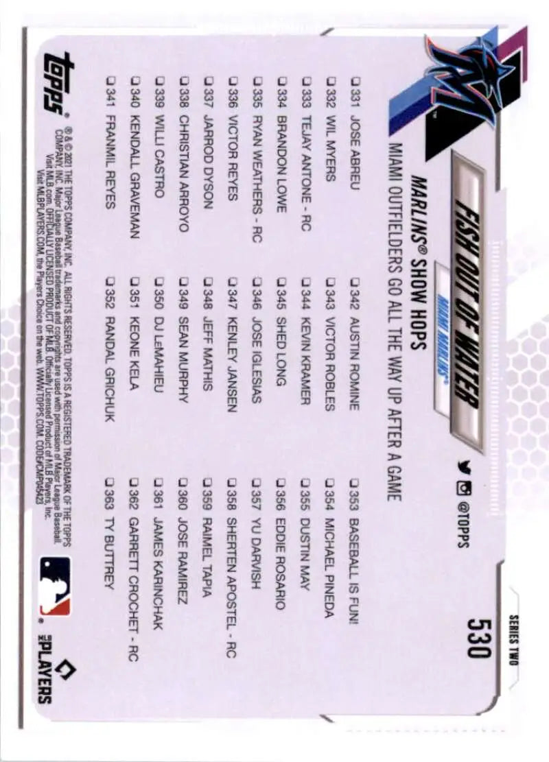 2021 Topps #530 Fish out of Water NM-MT Miami Marlins Baseball Card - Baseball Card Single
