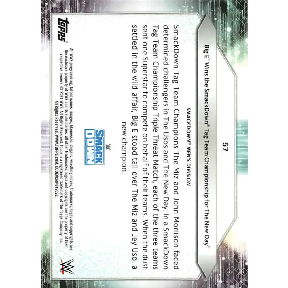2021 Topps #57 Big E NM-MT Wrestling Card - Wrestling Card Single