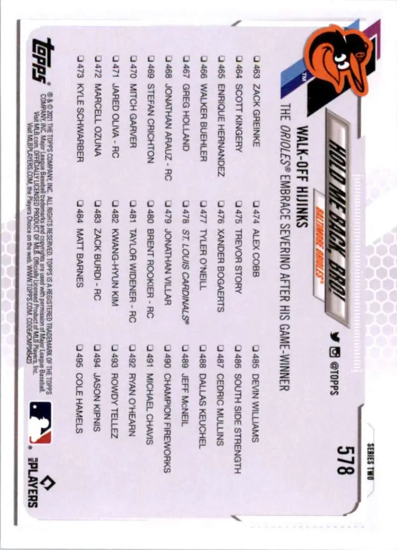 2021 Topps #578 Hold Me Back Bro! NM-MT Baltimore Orioles Baseball Card - Baseball Card Single