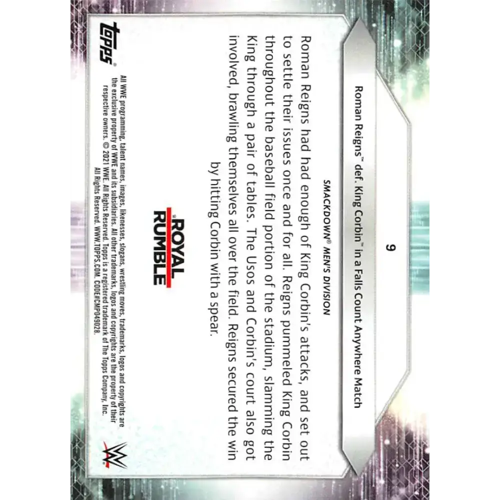 2021 Topps #9 Roman Reigns NM-MT Wrestling Card - Wrestling Card Single