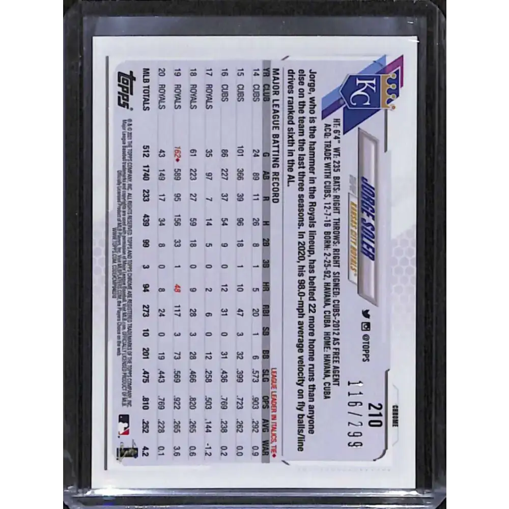 2021 Topps Chrome #210 Jorge Soler Purple Refractor #/299 NM-MT Baseball Card - Baseball Card Single