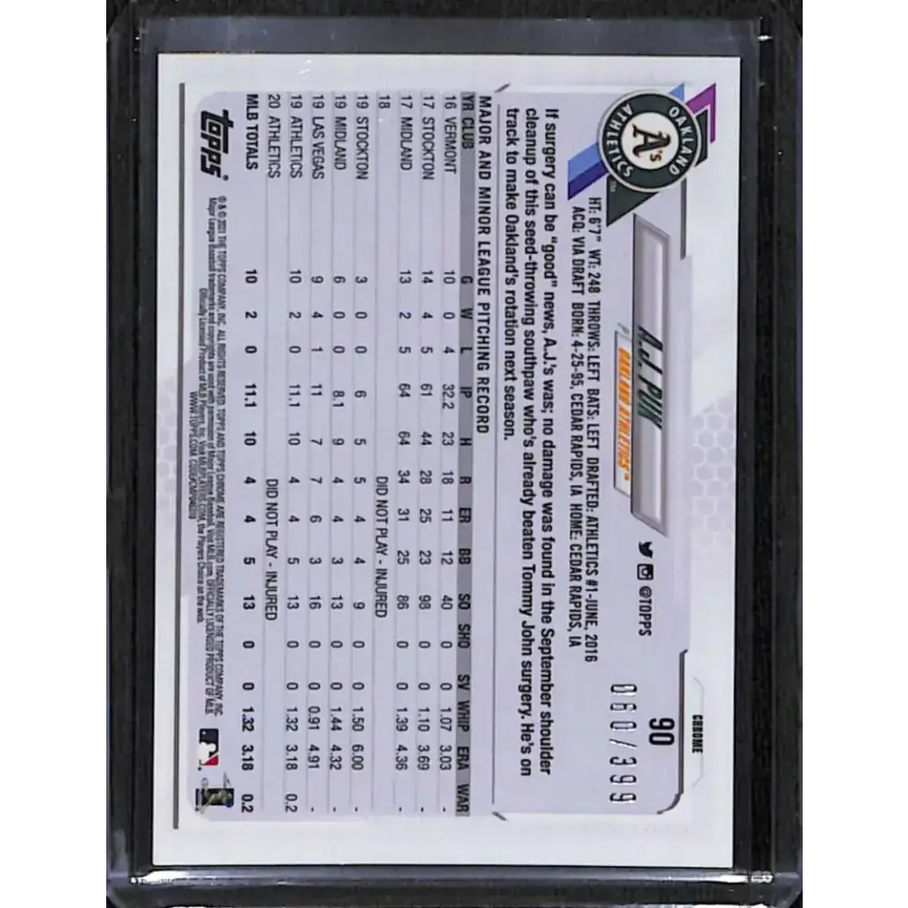 2021 Topps Chrome #90 A.J. Puk Magenta Refractor #/399 NM-MT Baseball Card - Baseball Card Single