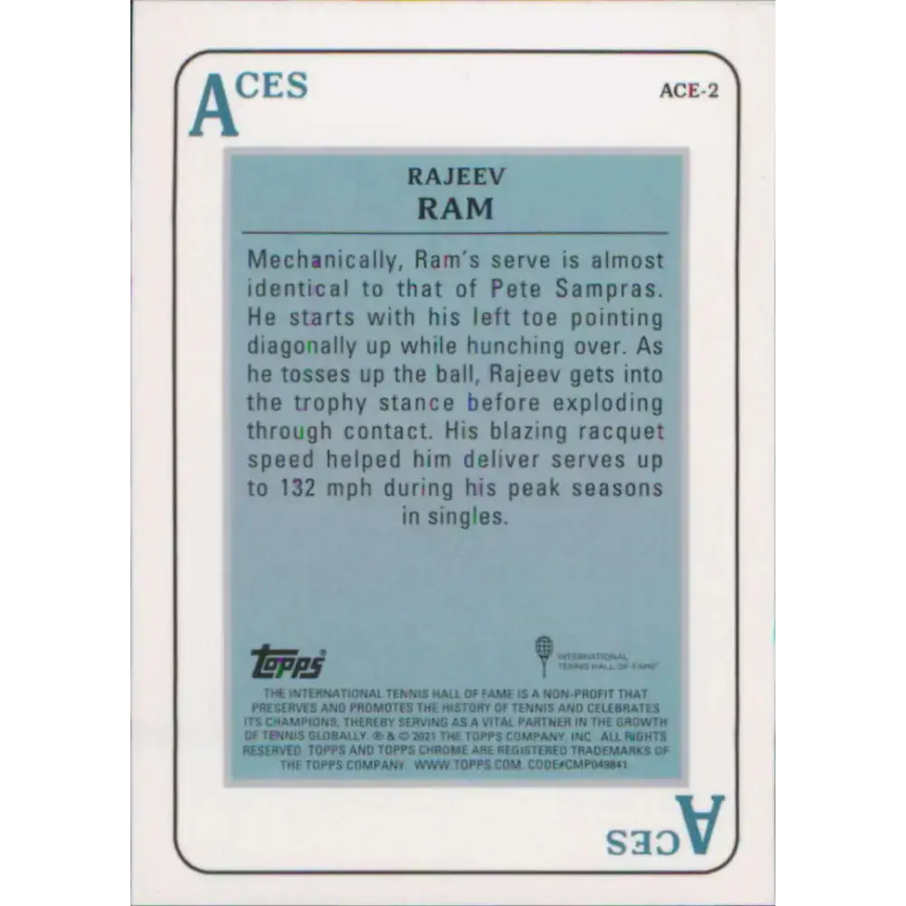 2021 Topps Chrome Aces Refractor #ACE-2 Rajeev Ram NM-MT Tennis Card - Other