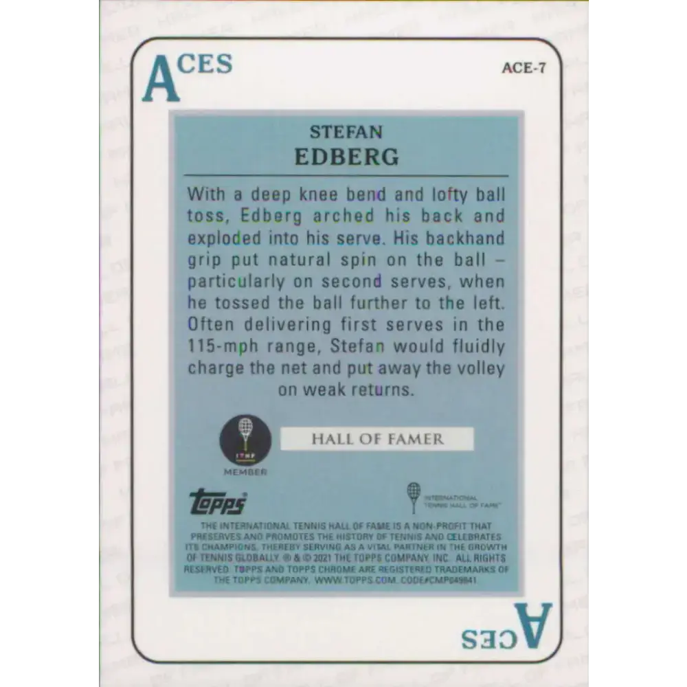 2021 Topps Chrome Aces Refractor #ACE-7 Stefan Edberg NM-MT Tennis Card - Other