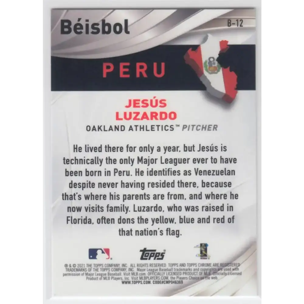 2021 Topps Chrome Beisbol Refractor #B-12 Jesus Luzardo NM-MT Oakland Athletics Baseball Card - Baseball Card Single
