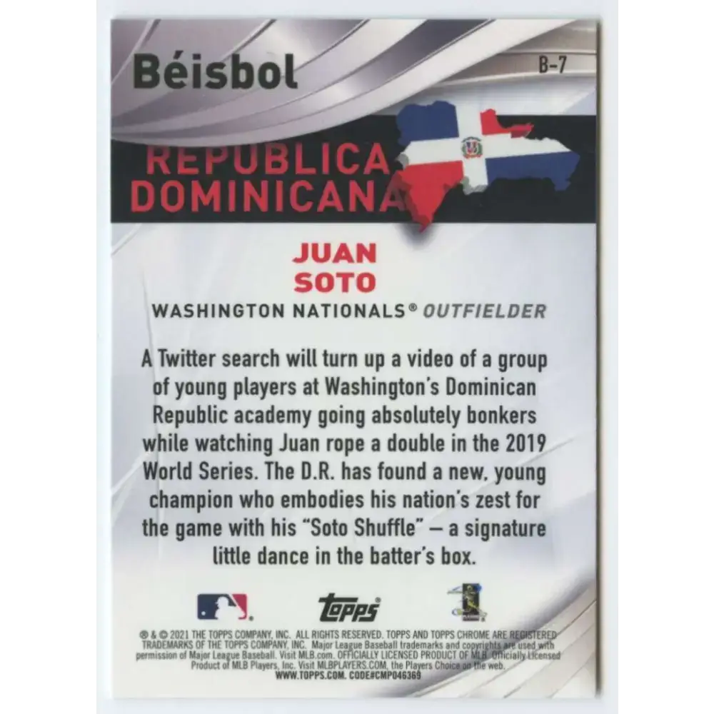 2021 Topps Chrome Beisbol Refractor #B-7 Juan Soto NM-MT Washington Nationals Baseball Card - Baseball Card Single