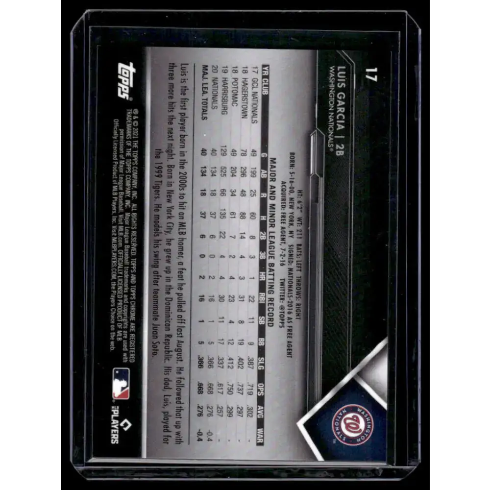 2021 Topps Chrome Black #17 Luis Garcia NM/MT Washington Nationals Baseball Card - Baseball Card Single