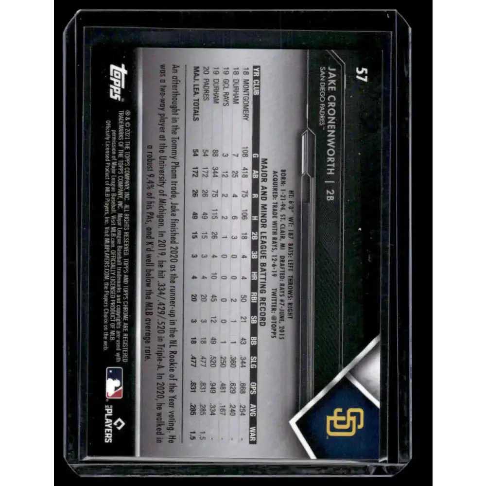 2021 Topps Chrome Black #57 Jake Cronenworth NM/MT San Diego Padres Baseball Card - Baseball Card Single