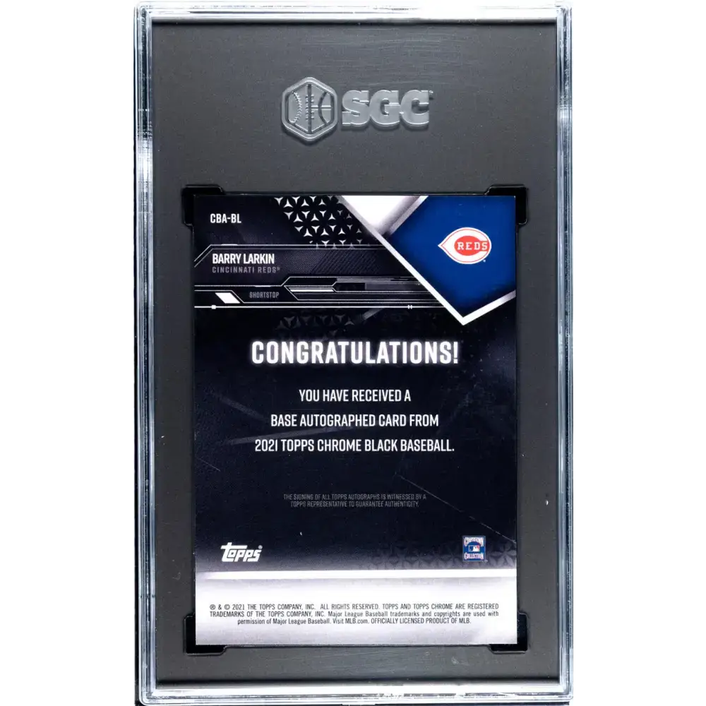 2021 Topps Chrome Black #CBA-BL Barry Larkin SGC 10 Gem Auto Cincinnati Reds Baseball Card - Baseball Card Single