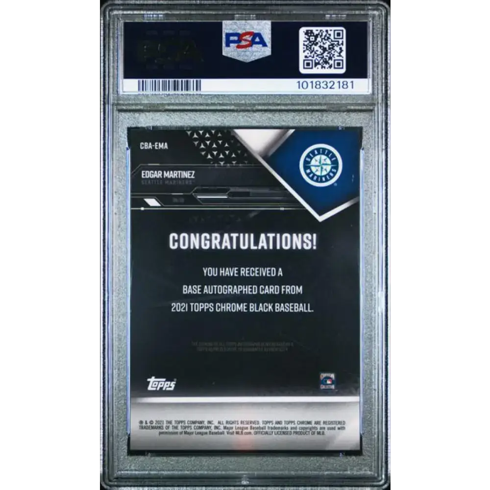 2021 Topps Chrome Black #CBA-EMA Edgar Martinez PSA 10 GEM MINT Auto Seattle Mariners Baseball Card - Baseball Card