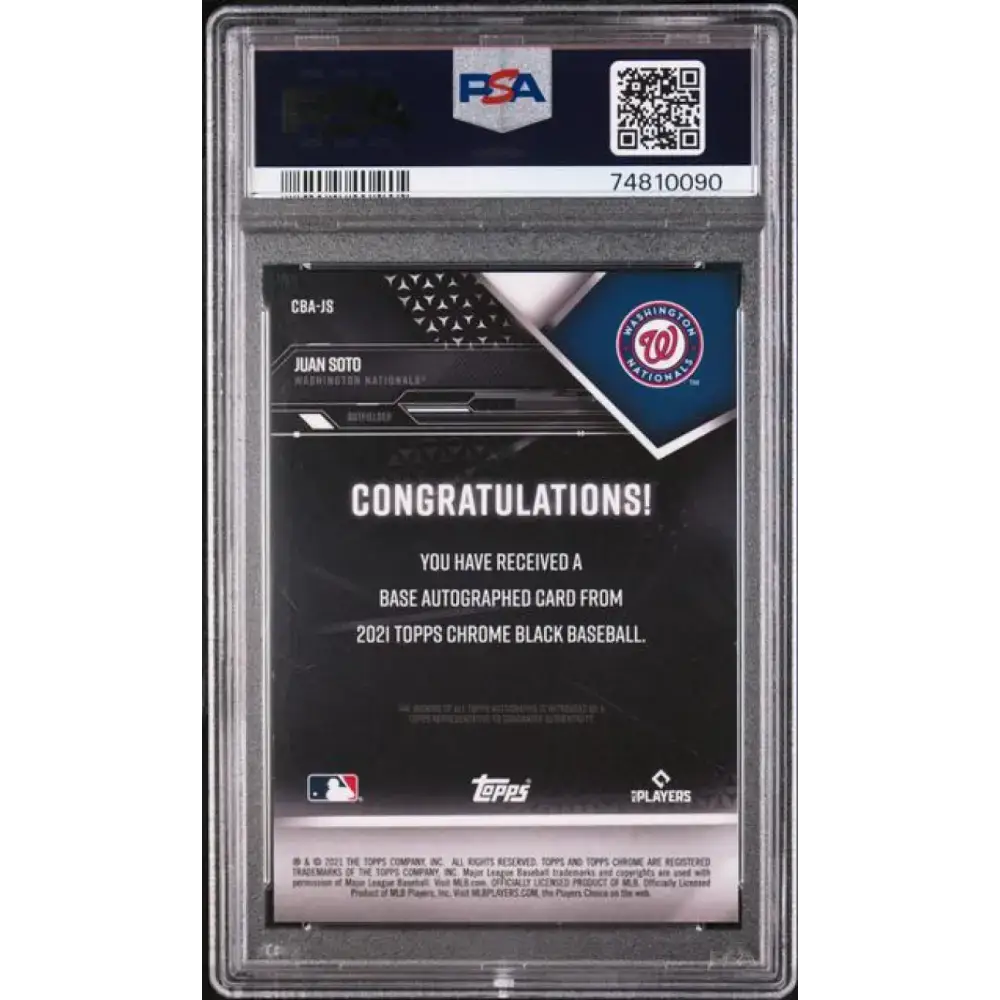 2021 Topps Chrome Black #CBA-JS Juan Soto PSA 10 GEM MINT Auto Washington Nationals Baseball Card - Baseball Card Single