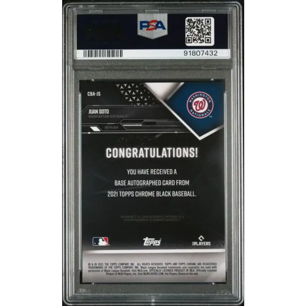 2021 Topps Chrome Black #CBA-JS Juan Soto PSA 10 GEM MINT Auto Washington Nationals Baseball Card - Baseball Card Single