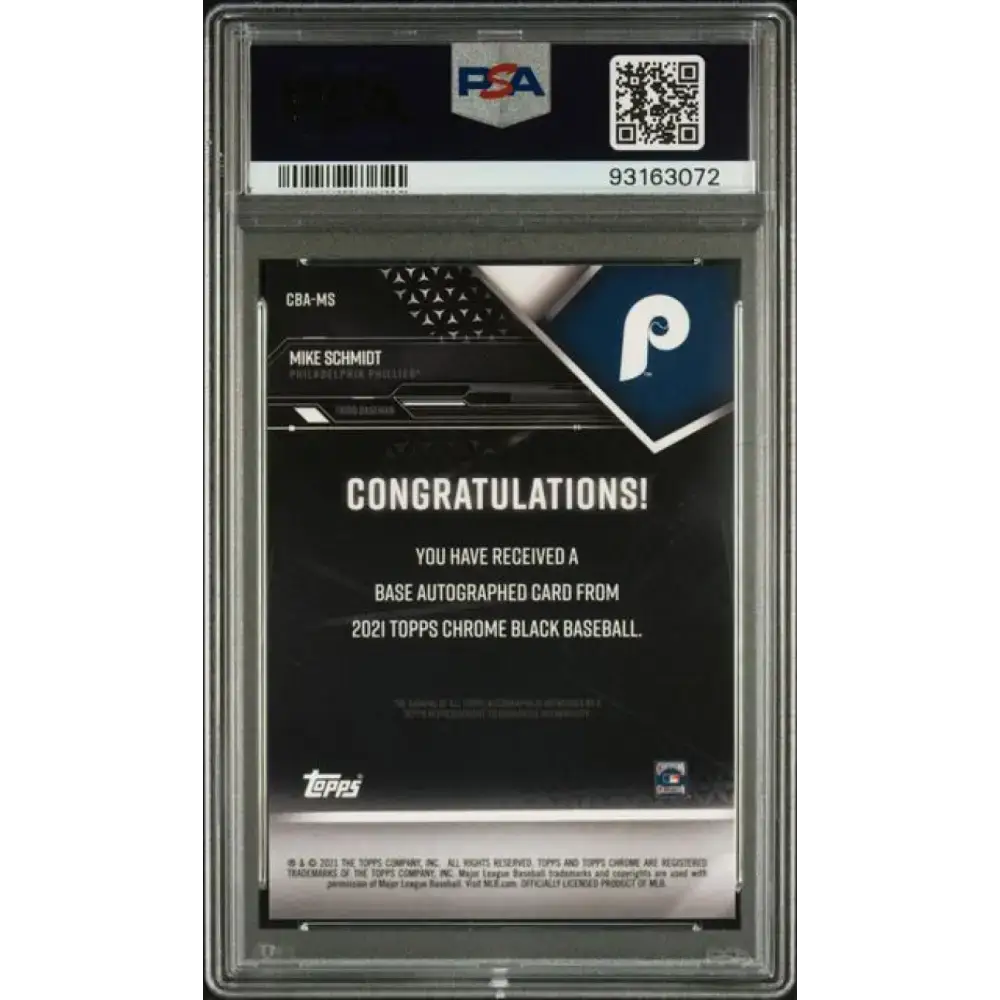 2021 Topps Chrome Black #CBA-MS Mike Schmidt PSA 10 GEM MINT Auto Philadelphia Phillies Baseball Card - Baseball Card