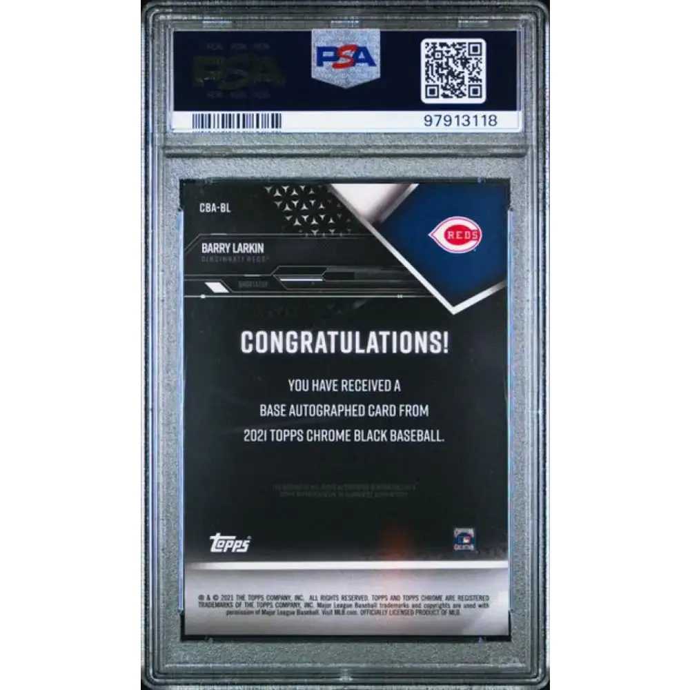 2021 Topps Chrome Black Refractor Green #CBA-BL Barry Larkin PSA 10 GEM MINT Auto 58/99 Cincinnati Reds Baseball Card