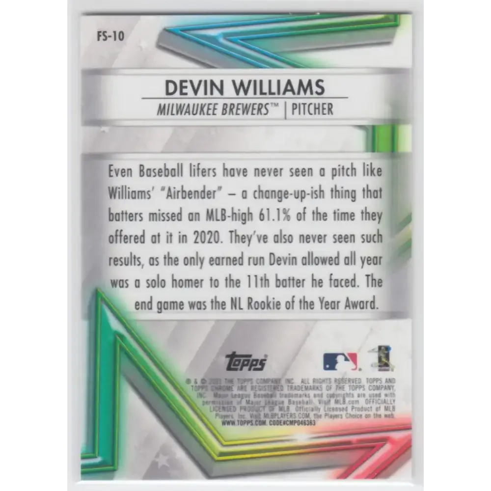 2021 Topps Chrome Future Stars Refractor #FS-10 Devin Williams NM-MT Milwaukee Brewers Baseball Card - Baseball Card