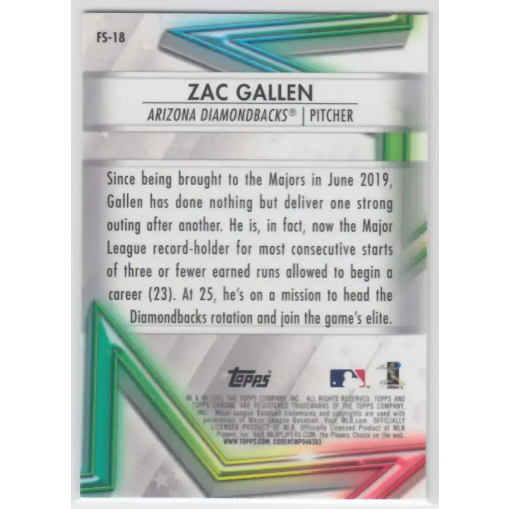 2021 Topps Chrome Future Stars Refractor #FS-18 Zac Gallen NM-MT Arizona Diamondbacks Baseball Card - Baseball Card