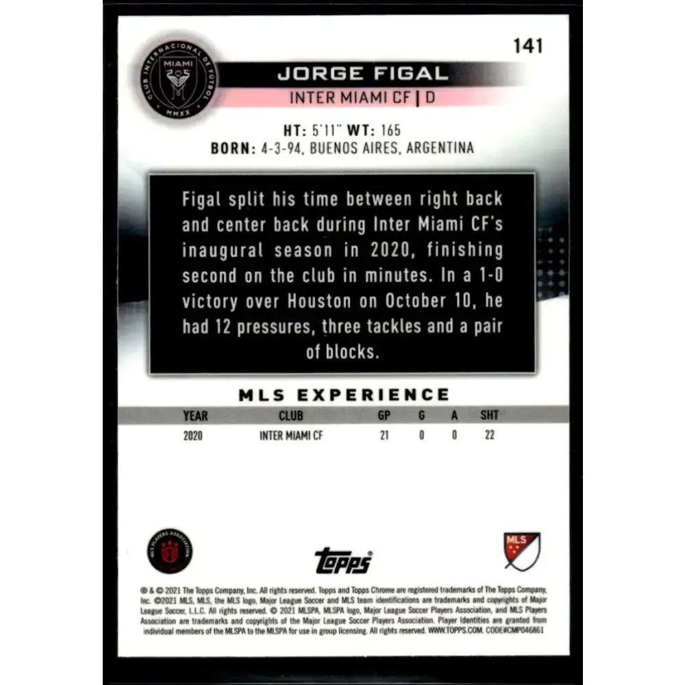 2021 Topps Chrome MLS #141 Jorge Figal NM-MT Inter Miami CF Soccer Card - Soccer Card Single