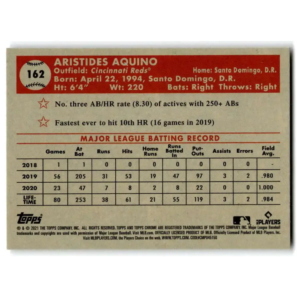 2021 Topps Chrome Platinum Anniversary #162 Aristides Aquino NM-MT Cincinnati Reds Baseball Card - Baseball Card Single