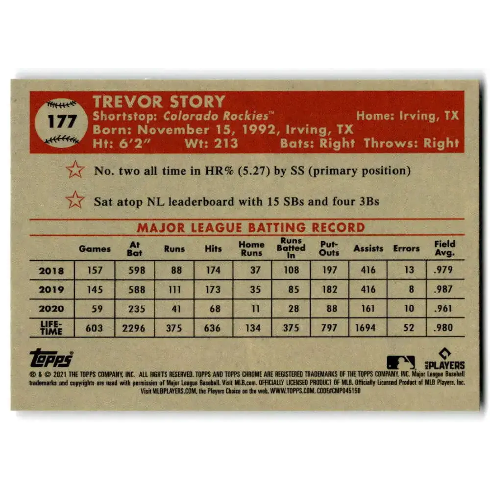 2021 Topps Chrome Platinum Anniversary #177 Trevor Story NM-MT Colorado Rockies Baseball Card - Baseball Card Single