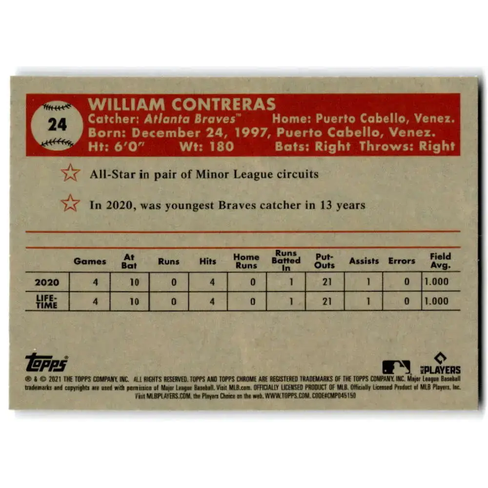 2021 Topps Chrome Platinum Anniversary #24 William Contreras NM-MT RC Rookie Atlanta Braves Baseball Card - Baseball