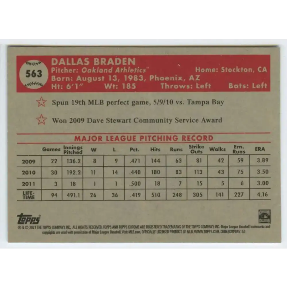 2021 Topps Chrome Platinum Anniversary #563 Dallas Braden NM-MT Oakland Athletics Baseball Card - Baseball Card Single
