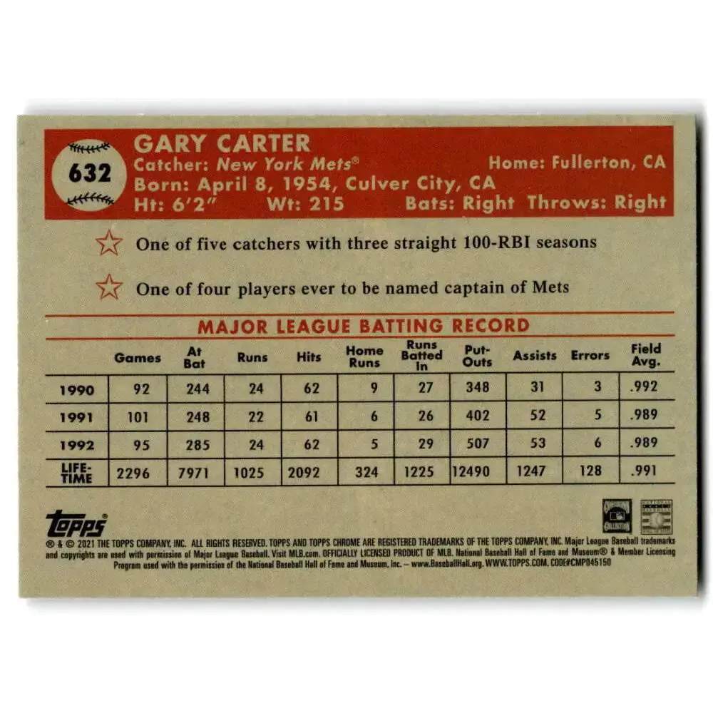2021 Topps Chrome Platinum Anniversary #632 Gary Carter NM-MT New York Mets Baseball Card - Baseball Card Single