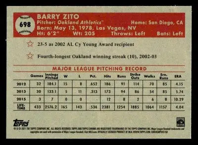 2021 Topps Chrome Platinum Anniversary #698 Barry Zito - Baseball Card Single