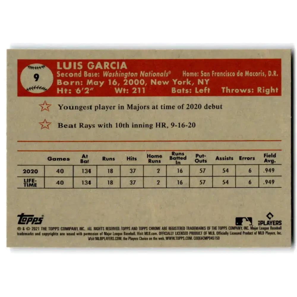 2021 Topps Chrome Platinum Anniversary #9 Luis Garcia NM-MT RC Rookie Washington Nationals Baseball Card - Baseball