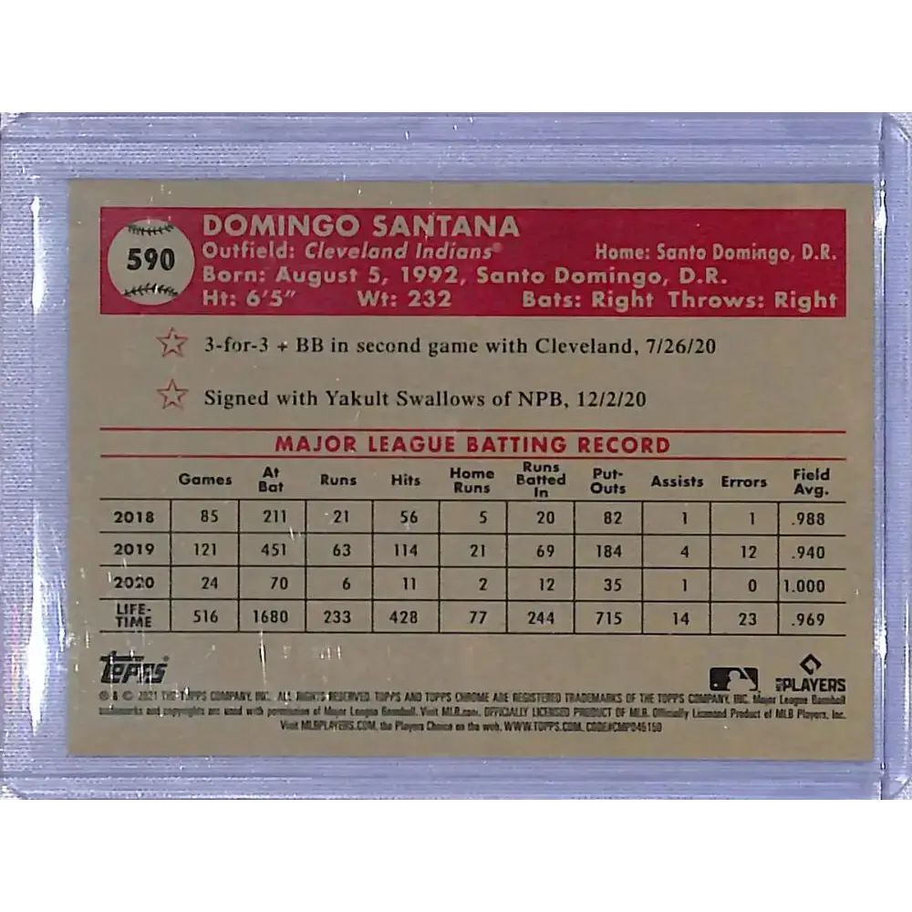 2021 Topps Chrome Platinum Anniversary Refractor Aqua Wave #590 Domingo Santana NM-MT Cleveland Indians - Baseball Card