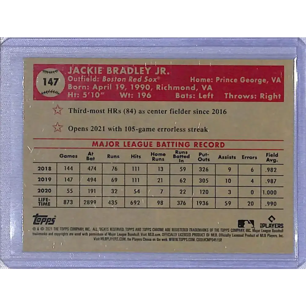 2021 Topps Chrome Platinum Anniversary Refractor Black/White Mini Diamonds #147 Jackie Bradley Jr. NM-MT - Baseball