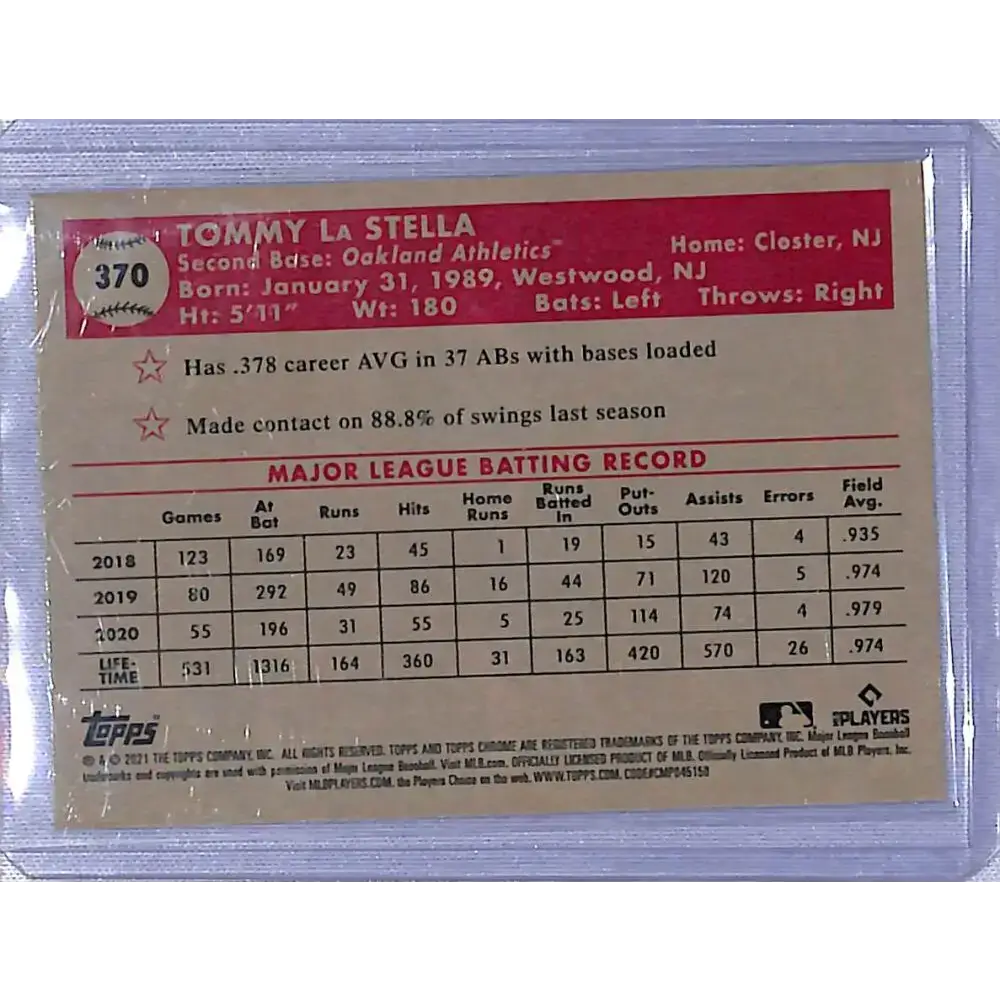 2021 Topps Chrome Platinum Anniversary Refractor Prism #370 Tommy La Stella NM-MT Oakland Athletics - Baseball Card