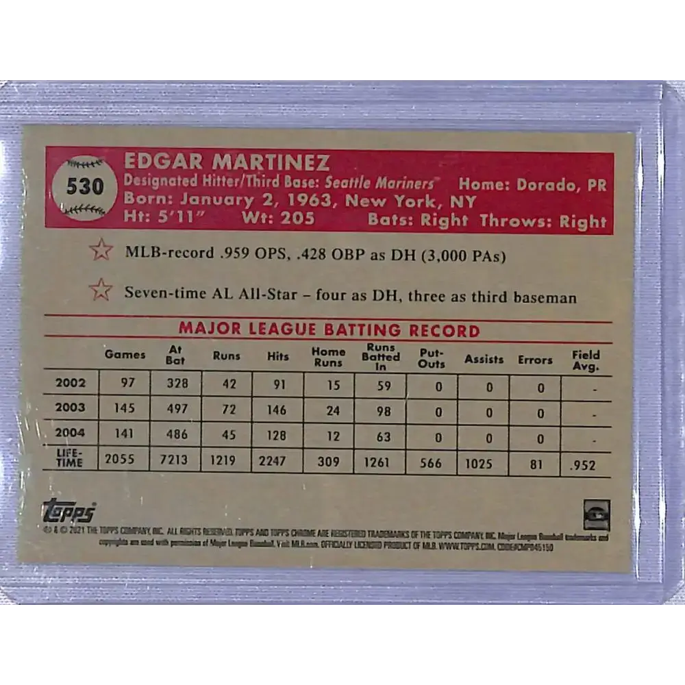 2021 Topps Chrome Platinum Anniversary Refractor Prism #530 Edgar Martinez NM-MT Seattle Mariners - Baseball Card Single
