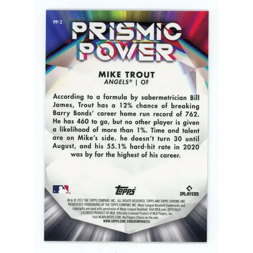 2021 Topps Chrome Prismic Power Refractor #PP-2 Mike Trout NM-MT Los Angeles Angels Baseball Card - Baseball Card Single