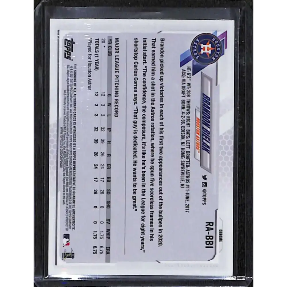 2021 Topps Chrome #RA-BBI Brandon Bielak Rookie Auto NM-MT Baseball Card - Baseball Card Single