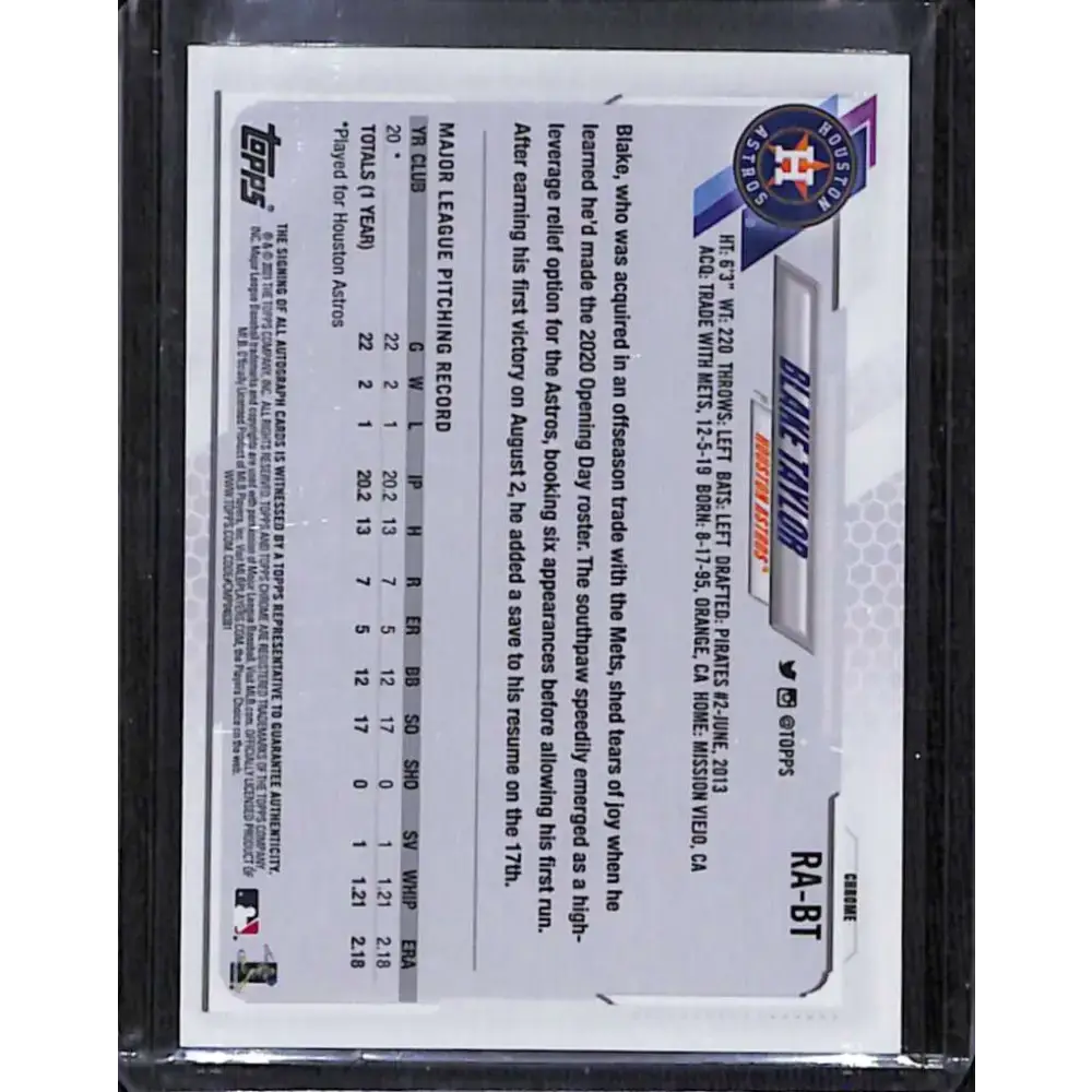 2021 Topps Chrome #RA-BT Blake Taylor Rookie Auto NM-MT Baseball Card - Baseball Card Single