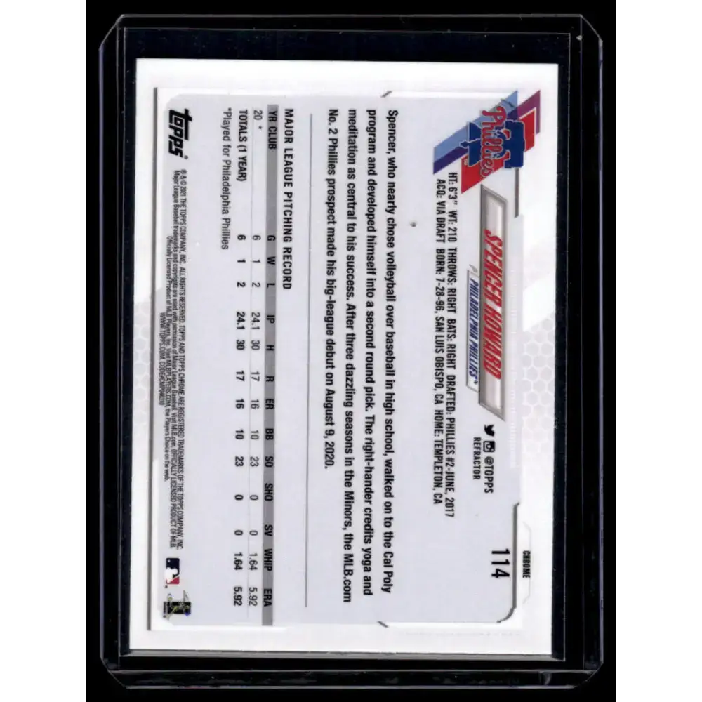 2021 Topps Chrome Refractor #114 Spencer Howard NM/MT RC Rookie Philadelphia Phillies Baseball Card - Baseball Card