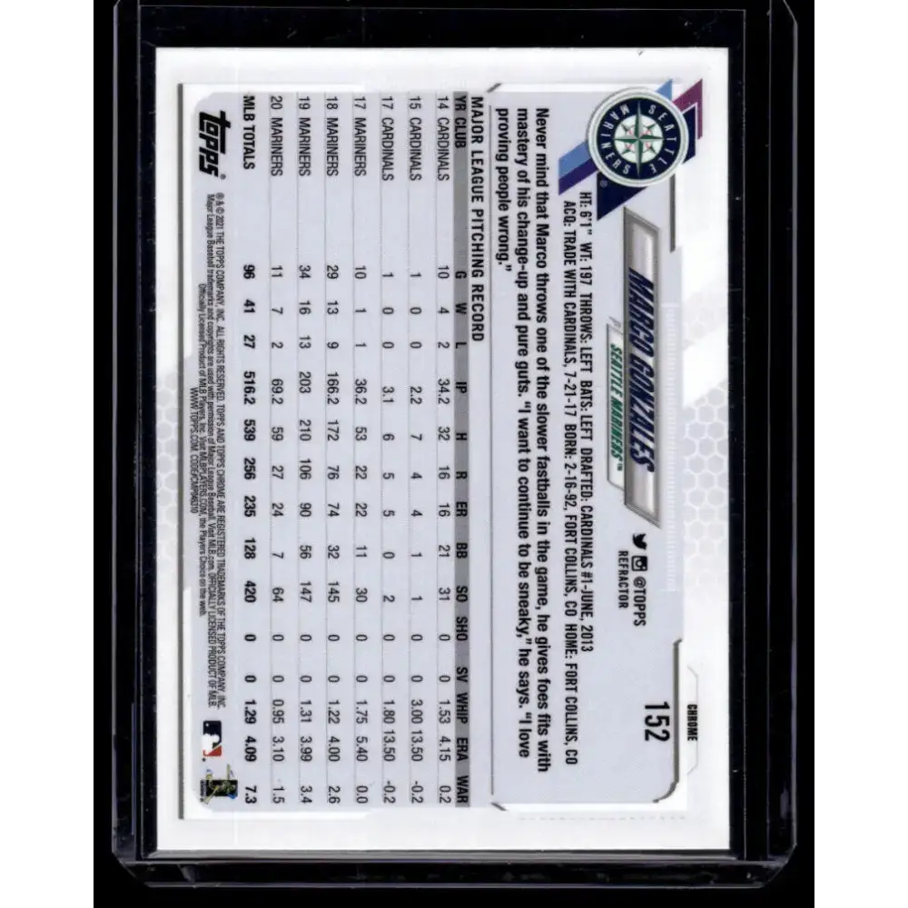 2021 Topps Chrome Refractor #152 Marco Gonzales NM/MT Seattle Mariners Baseball Card - Baseball Card Single
