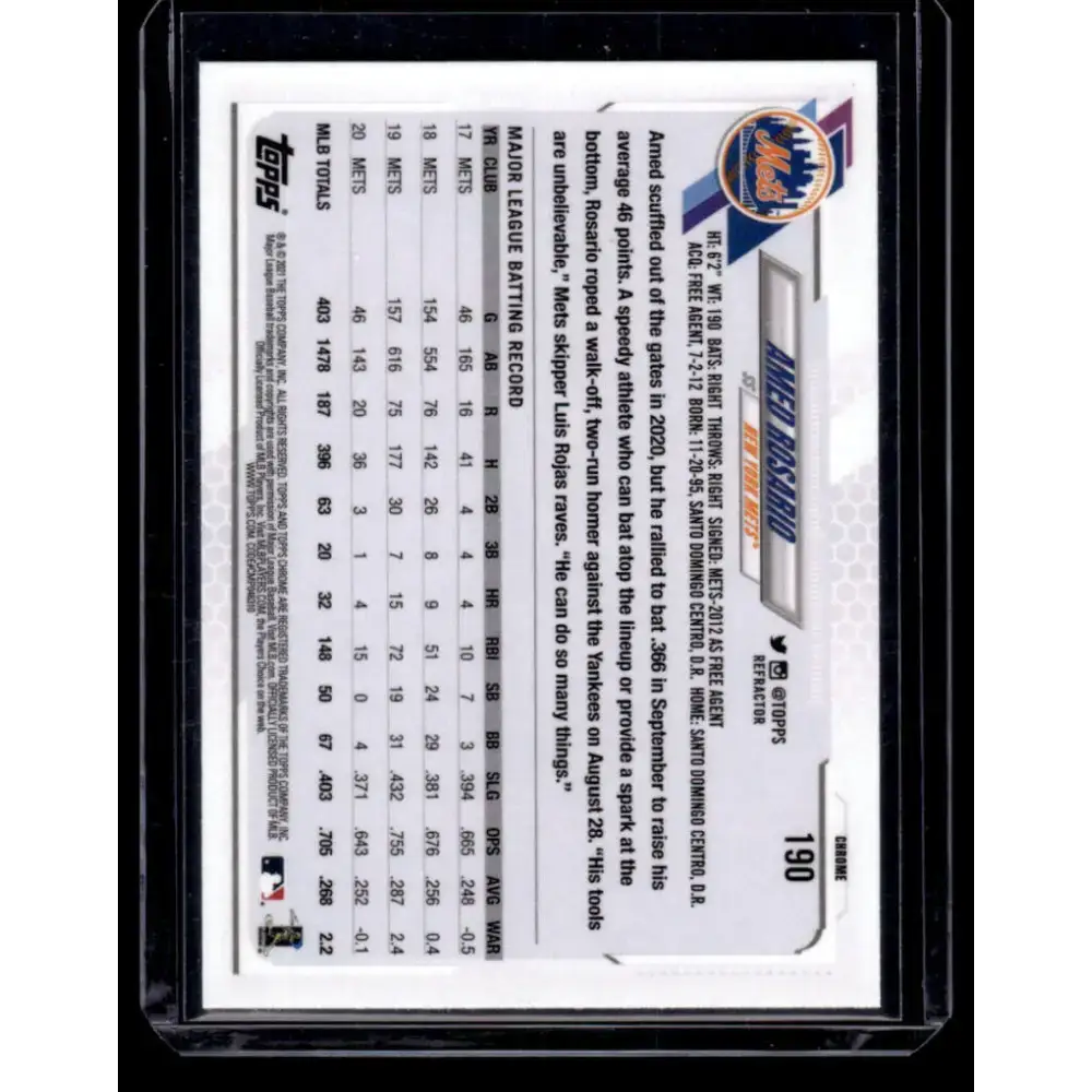 2021 Topps Chrome Refractor #190 Amed Rosario NM/MT New York Mets Baseball Card - Baseball Card Single