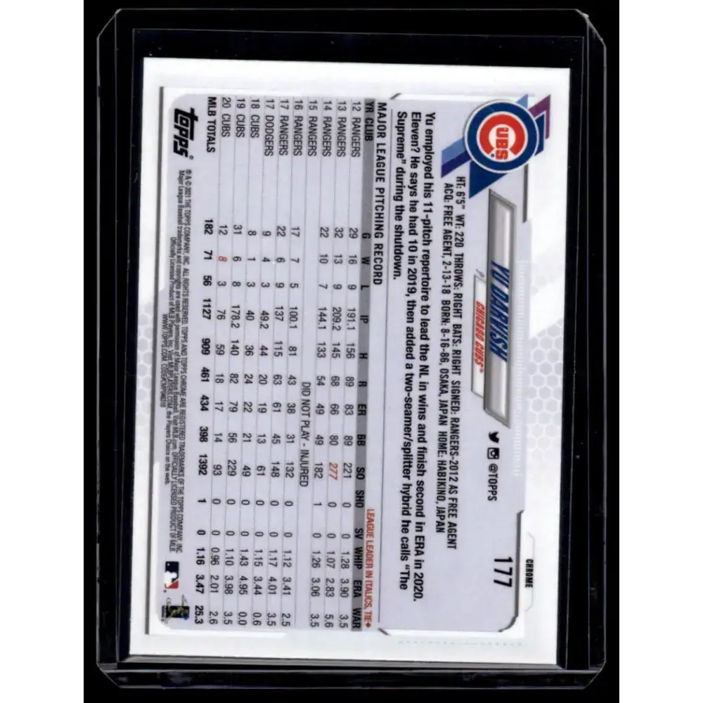 2021 Topps Chrome Refractor Prism #177 Yu Darvish NM/MT Chicago Cubs Baseball Card - Baseball Card Single