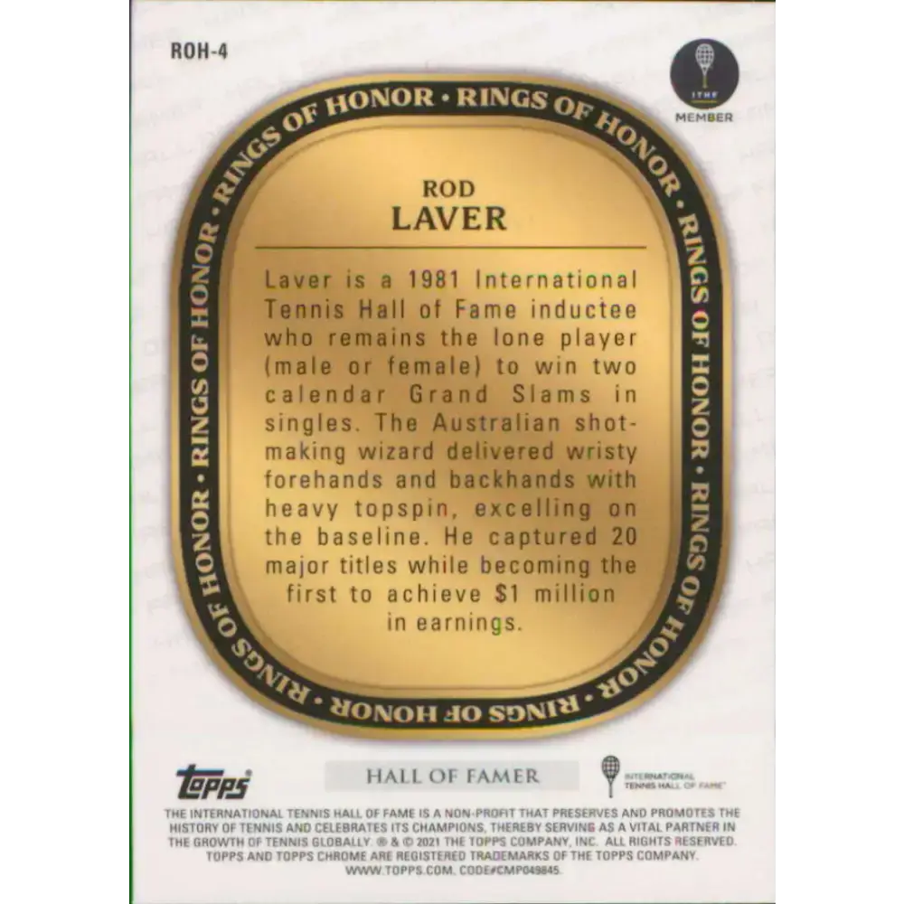 2021 Topps Chrome Rings of Honor Refractor #ROH-4 Rod Laver NM-MT Tennis Card - Tennis Card Single