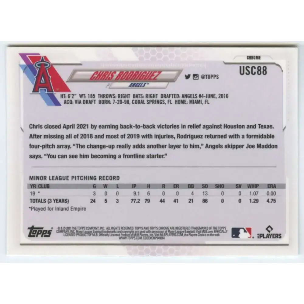 2021 Topps Chrome Update #USC88 Chris Rodriguez NM-MT RC Rookie Los Angeles Angels Baseball Card - Baseball Card Single