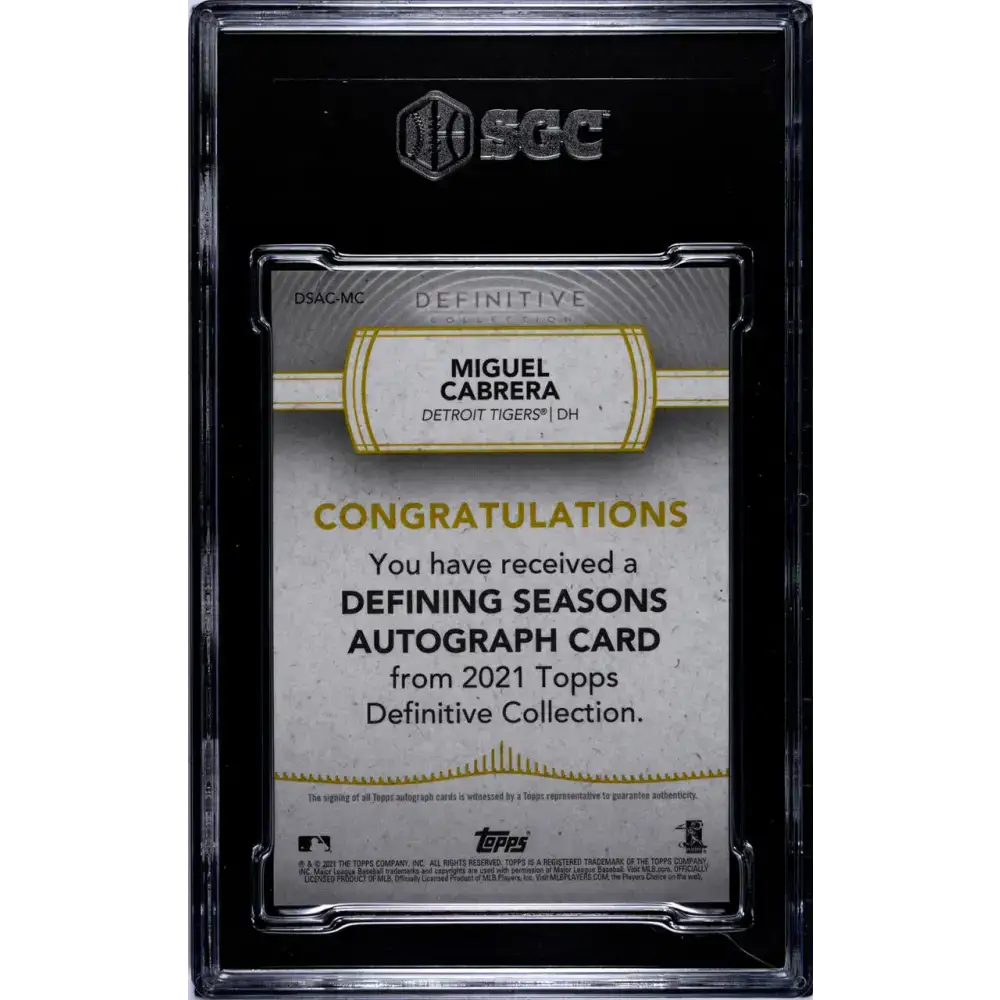 2021 Topps Definitive #DSAC-MC Miguel Cabrera SGC 9 MINT Auto 2/5 Detroit Tigers Baseball Card - Baseball Card Single