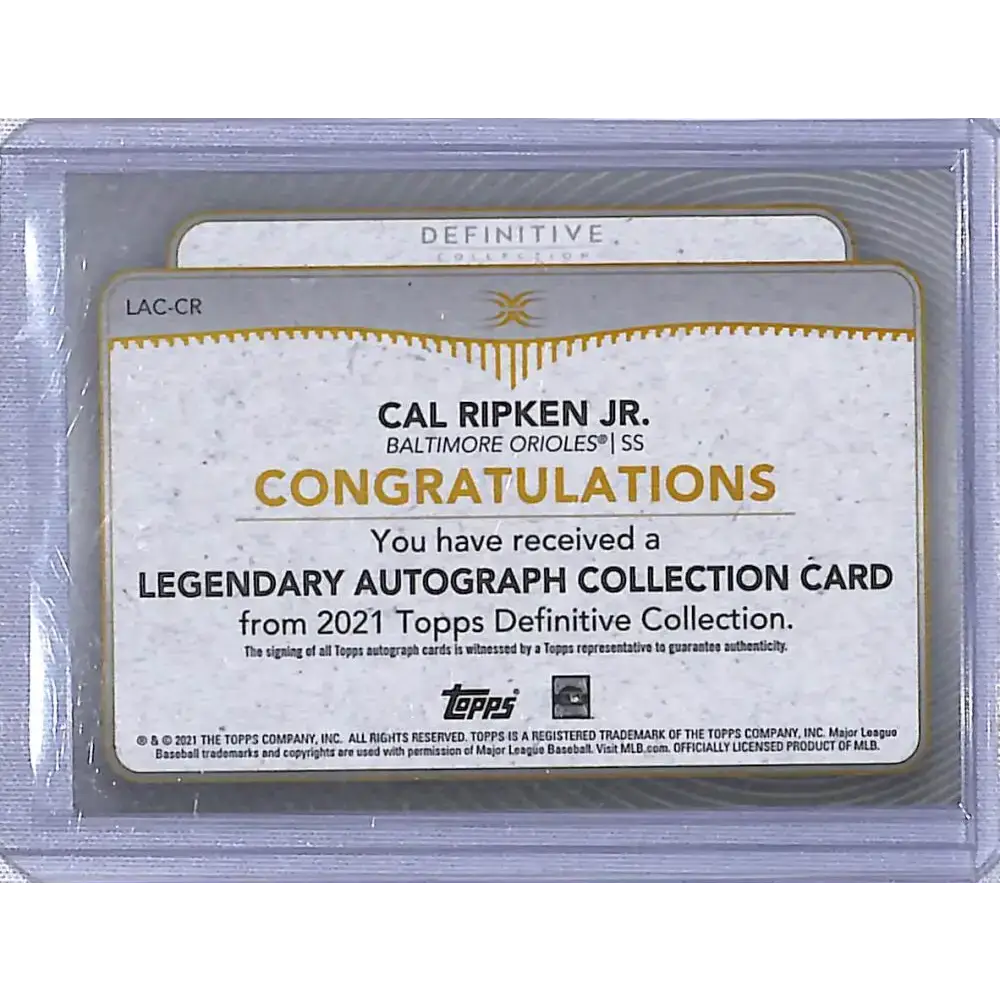 2021 Topps Definitive #LAC-CR Cal Ripken Jr. NM-MT Auto 5/25 Baltimore Orioles Baseball Card - Baseball Card Single