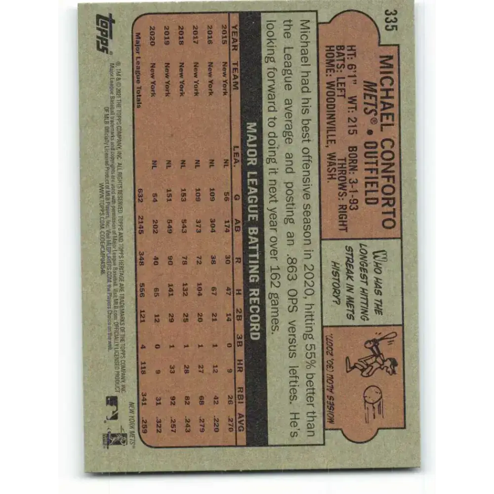 2021 Topps Heritage #335 Michael Conforto NM-MT New York Mets Baseball Card - Baseball Card Single